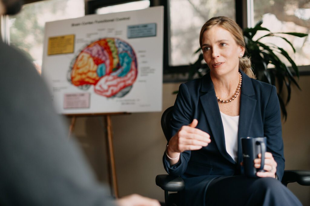 Attorney Lauren Byrne meeting with client